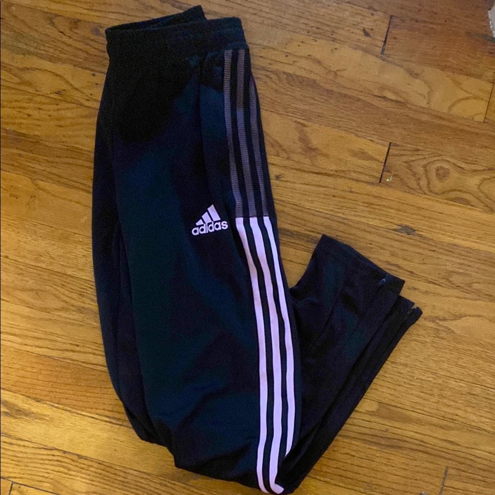 Adidas Black and Pink Sweatpants with Signature Stripes